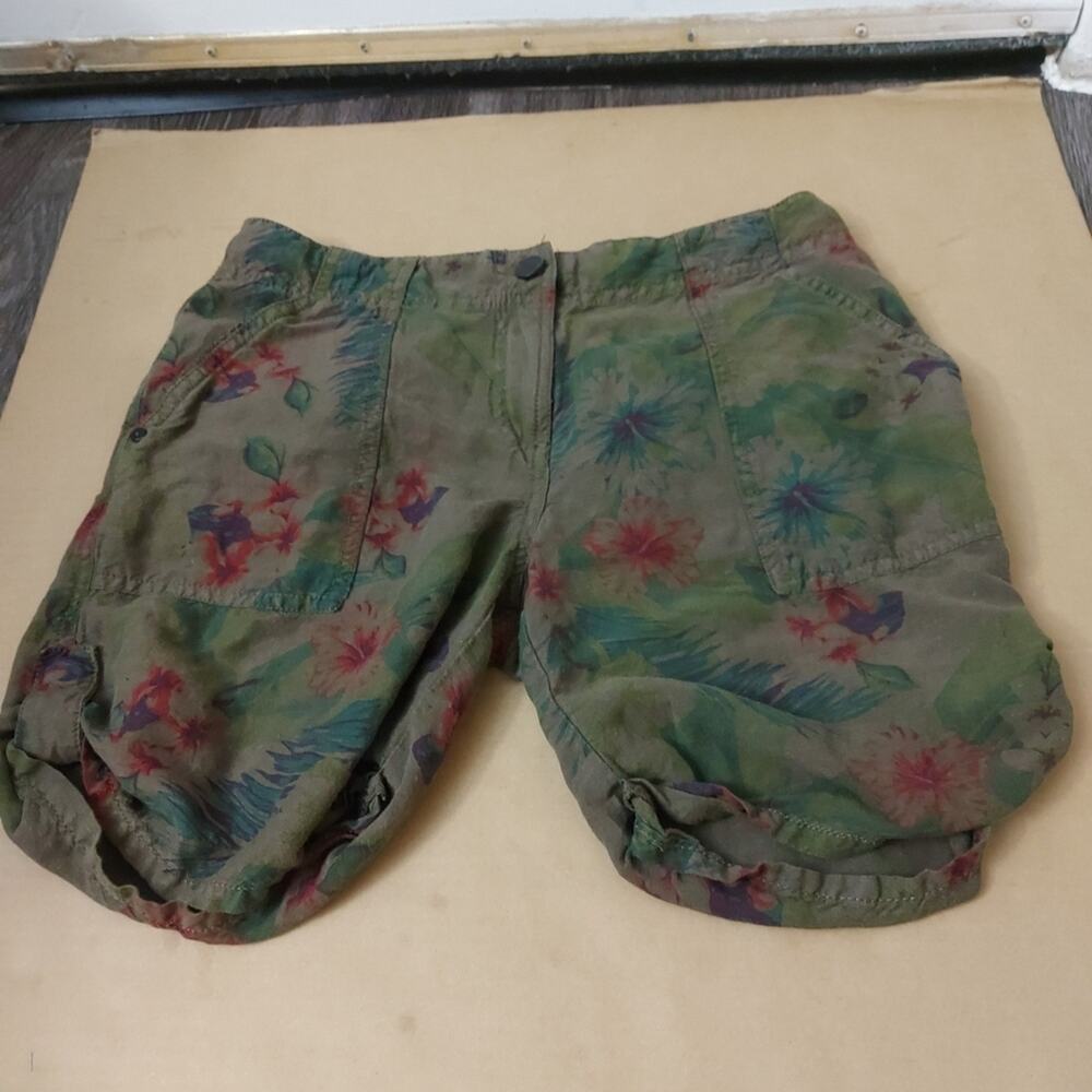 Sanctuary Olive Green Linen Floral Khaki Shorts 26 Fairycore Print Tomato Girl - Picture 3 of 8